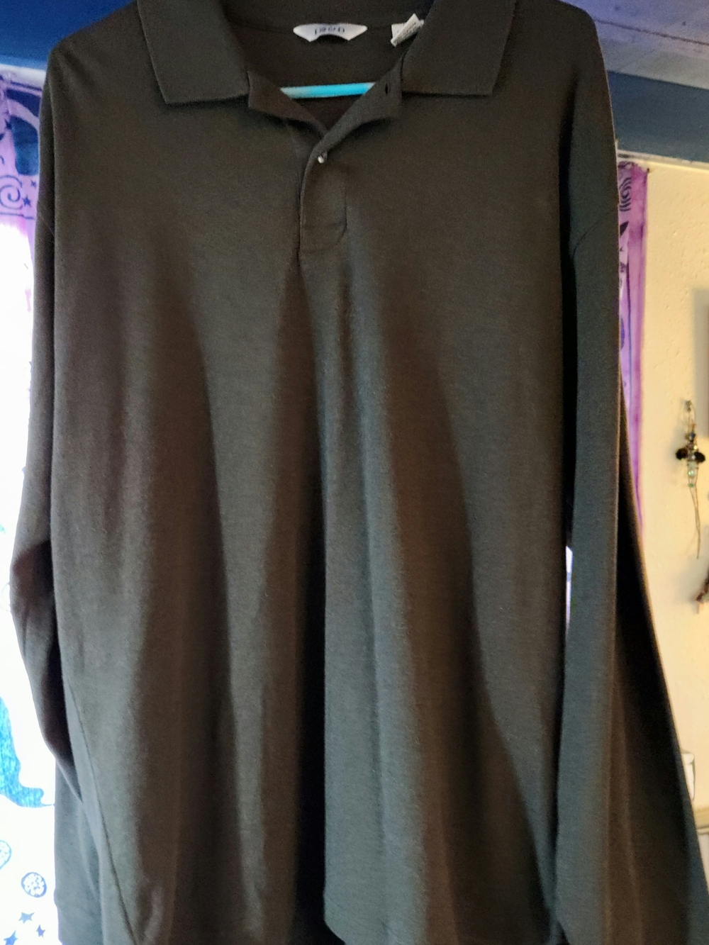 IZOD Long Sleeve Polo Shirt - Size Large - Olive Green